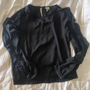 A New Day Black Silky Top with Ruffle Sleeves